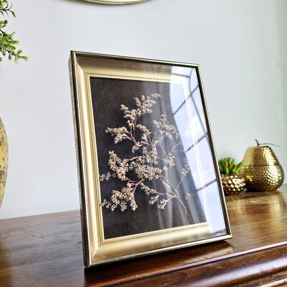 Vintage Gold And Brown Handmade Herbarium Dried Flower Art Box Metal Frame - Picture 14 of 14
